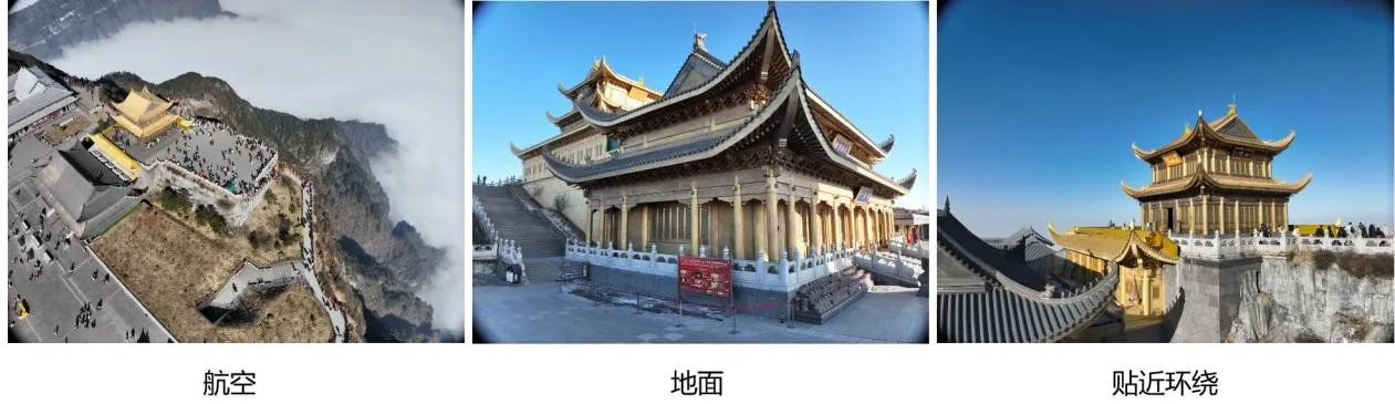 图4 华藏寺(大雄宝殿及金殿)不同类型视角拍摄影像