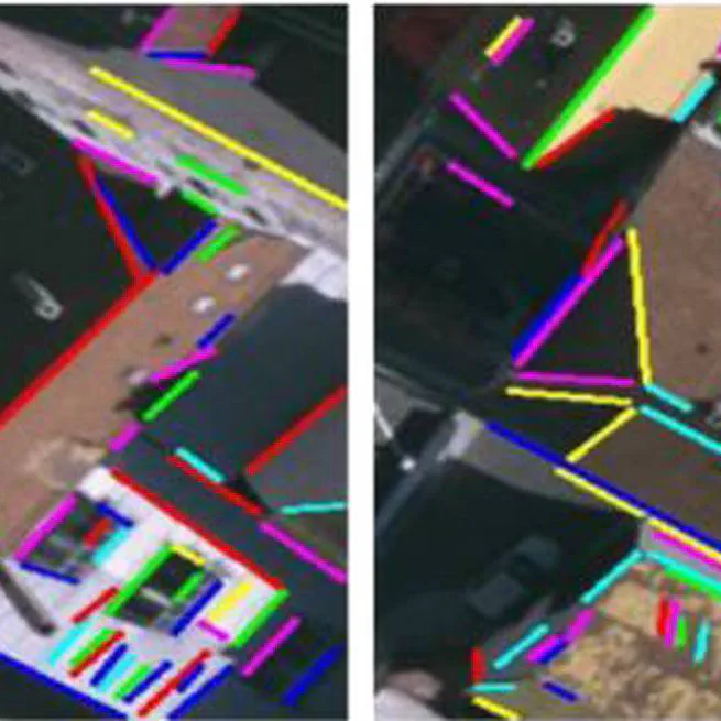 An adaptive feature region-based line segment matching method for viewpoint-changed images with discontinuous parallax and poor textures